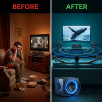 1000W Surround System 5 Wired Satellite Audio Speakers 8 Inch Subwoofer 5.1/2.1 Channel Home Theater Deep Bass Support ARC Optical Bluetooth Karaoke Input — Before & After