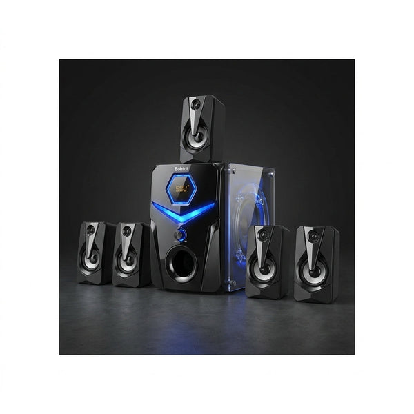 1000W Surround System 5 Wired Satellite Audio Speakers 8 Inch Subwoofer 5.1/2.1 Channel Home Theater Deep Bass Support ARC Optical Bluetooth Karaoke Input — Studio Shot