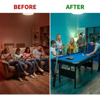 3-In-1 Blue Portable Pool Table with Billiard Balls, Brush, Triangle Rack — Before & After