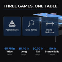 3-In-1 Blue Portable Pool Table with Billiard Balls, Brush, Triangle Rack — Results & Stats