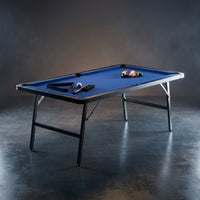 3-In-1 Blue Portable Pool Table with Billiard Balls, Brush, Triangle Rack — Studio Shot