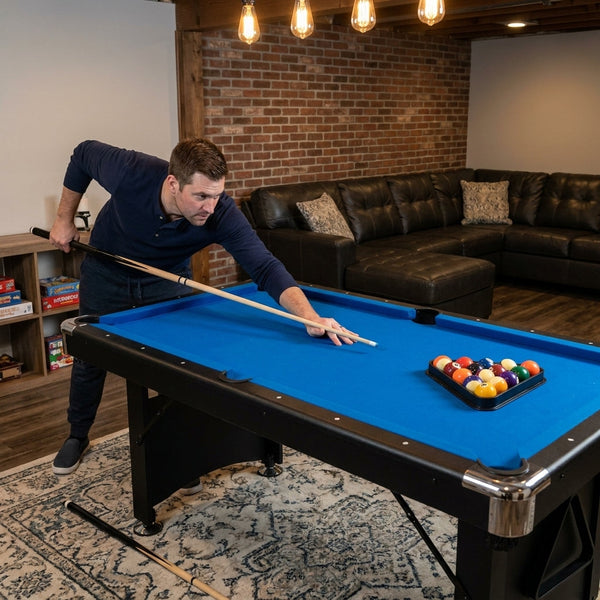 Pool Table Built for Game Rooms, 3-in-1 Design, Folding Steel Legs, Complete Accessory Set, Portable Storage
