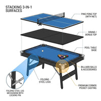3-In-1 Blue Portable Pool Table with Billiard Balls, Brush, Triangle Rack — How It Works