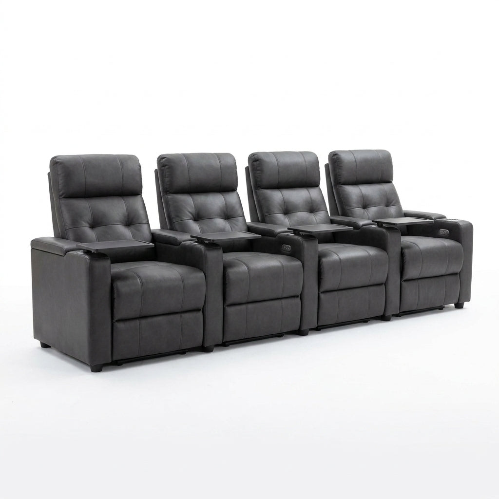 33.1'' Wide Modern Faux Leather Power Reclining Home Theater Individual Seat with Cup Holders (Set of 4) — Studio Shot