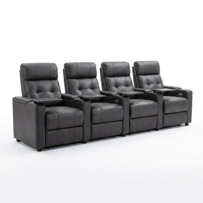 Home Theater Recliner Seats Built for Movie Night Comfort, Power Reclining, Cup Holders, Vegan Leather, Set of 4