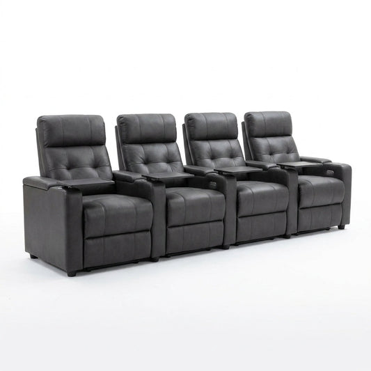 33.1'' Wide Modern Faux Leather Power Reclining Home Theater Individual Seat with Cup Holders (Set of 4) — Studio Shot