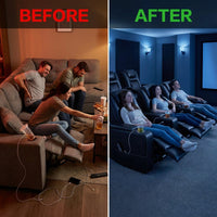 36.22" W Luxury Individual Seat Top Faux Leather Home Theater Seat Recliners Quadruple Seat with USB & Dual Cup Holders & Arm Storage (Set of 4) — Before & After