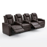 36.22" W Luxury Individual Seat Top Faux Leather Home Theater Seat Recliners Quadruple Seat with USB & Dual Cup Holders & Arm Storage (Set of 4) — Studio Shot