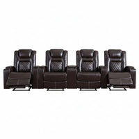36.22" W Luxury Individual Seat Top Faux Leather Home Theater Seat Recliners Quadruple Seat with USB & Dual Cup Holders & Arm Storage (Set of 4)