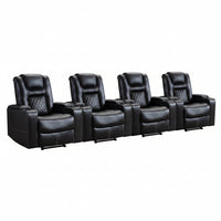 36.22" W Luxury Individual Seat Top Faux Leather Home Theater Seat Recliners Quadruple Seat with USB & Dual Cup Holders & Arm Storage (Set of 4)