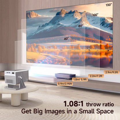 8K Support HD 1080P 1000ANSI X7 Projector with 5W Speaker Android 14 Wifi6 BT5.4 Outdoor Video Home Theater Projector