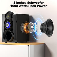 Wireless Surround Sound System Home Theater System, 1000W Surround Speakers 8" Subwoofer 5.1/2.1 Channel Deep Bass with ARC Optical Bluetooth Karaoke Input