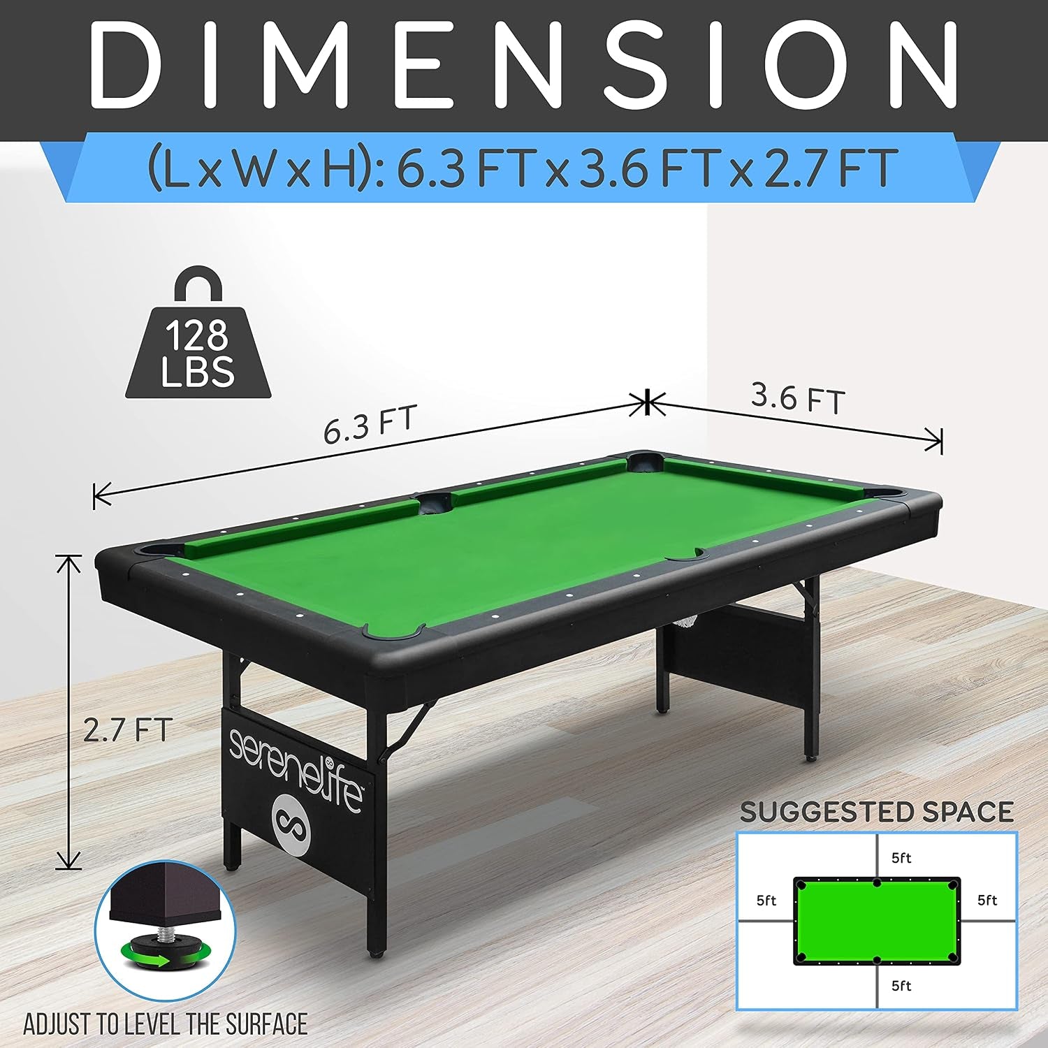 6-Ft Folding Pool Table - 76 Inch Foldable Billiard Game Table for Kids and Adults W/Accessories, Includes 2 Cues, Brush, Ball Triangle & 2 Chalk - SLPLTB76 (SLPLTB76.5)