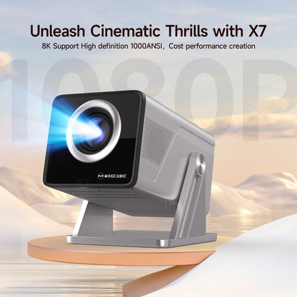 8K Support HD 1080P 1000ANSI X7 Projector with 5W Speaker Android 14 Wifi6 BT5.4 Outdoor Video Home Theater Projector