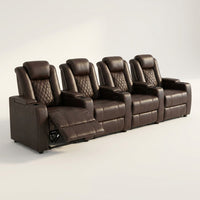 Home Theater Recliners Built for Premium Comfort, Power Reclining, USB Ports, Quad Seating Configuration — Studio Shot