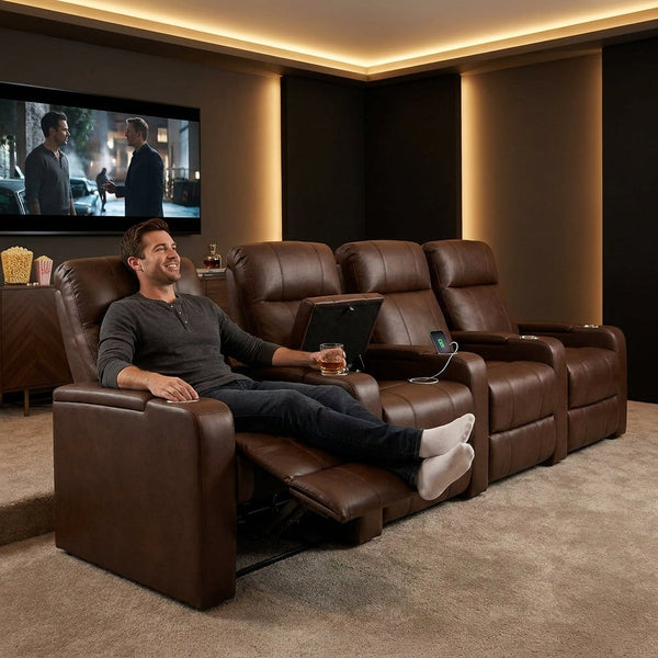 Home Theater Recliners Built for Premium Comfort, Power Reclining, USB Ports, Quad Seating Configuration