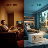 T5 Max Full HD 1080P Projector 4K Google TV 11.0 1000ANSI Wifi 6 Auto Focus Professionalbass Home Theater Projector — Before & After