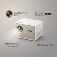 T5 Max Full HD 1080P Projector 4K Google TV 11.0 1000ANSI Wifi 6 Auto Focus Professionalbass Home Theater Projector — infographic