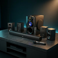 Wireless Surround Sound System Home Theater System, 1000W Surround Speakers 8" Subwoofer 5.1/2.1 Channel Deep Bass with ARC Optical Bluetooth Karaoke Input — Studio Shot
