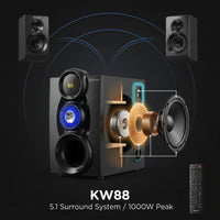 Wireless Surround Sound System Home Theater System, 1000W Surround Speakers 8" Subwoofer 5.1/2.1 Channel Deep Bass with ARC Optical Bluetooth Karaoke Input — How It Works